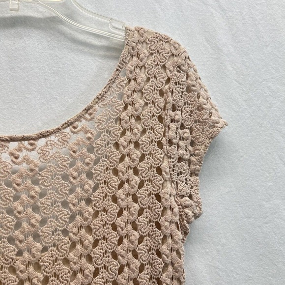 Free People Crochet Mini Dress Size Small Beige Lined Cap Sleeves - Picture 3 of 14